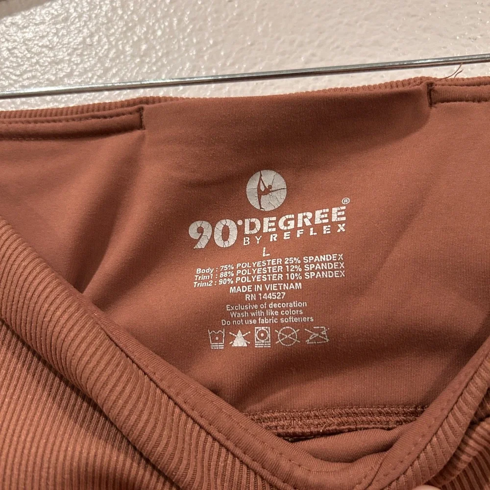 90 Degree by Reflex Womens High Waisted‎ Crossover Ribbed Leggings Rust Orange L
